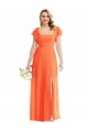 Long Flutter Sleeves Soft Chiffon Tangerine Tango A-Line Semi Formal Evening Dress / Bridesmaid Dress Colchester