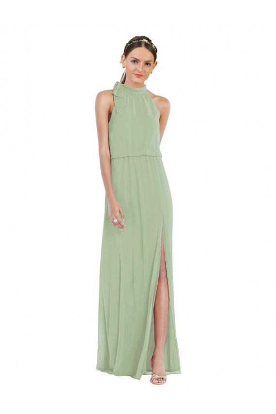 Long Sleeveless Soft Chiffon Smoke Green A-Line Semi Formal Evening Dress / Bridesmaid Dress Colchester