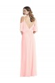 Long Cold Shoulder Soft Chiffon Pink A-Line Semi Formal Evening Dress / Bridesmaid Dress Colchester
