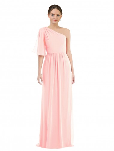 Long Bell Sleeves Soft Chiffon Pink A-Line Semi Formal Evening Dress / Bridesmaid Dress Colchester