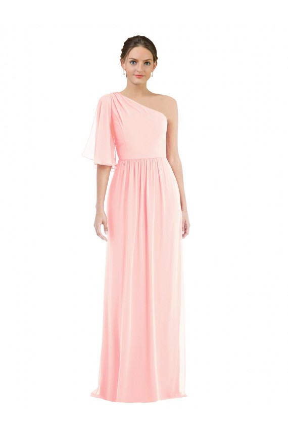 Long Bell Sleeves Soft Chiffon Pink A-Line Semi Formal Evening Dress / Bridesmaid Dress Colchester