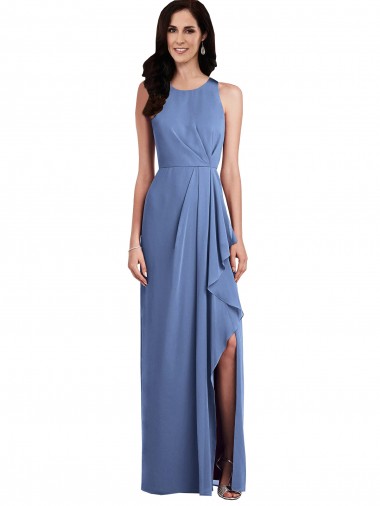 Long Sleeveless Soft Chiffon Windsor Blue Jewel Neck A-Line Bridesmaid Dress Colchester