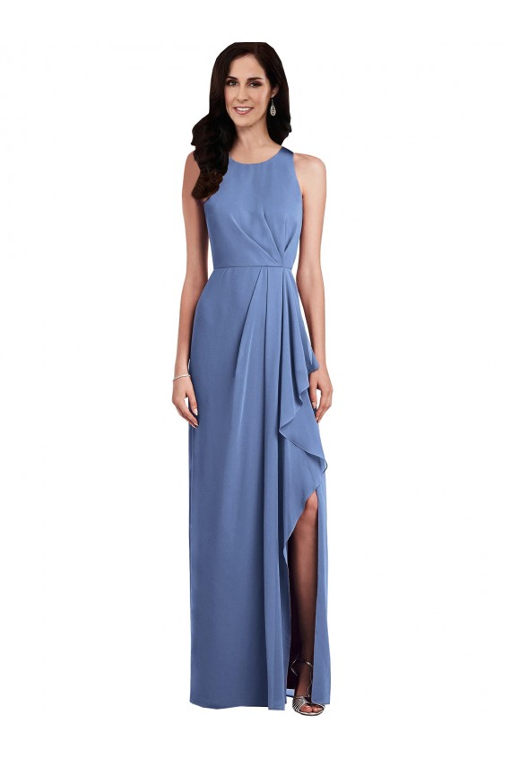 Long Sleeveless Soft Chiffon Windsor Blue Jewel Neck A-Line Bridesmaid Dress Colchester
