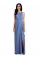 Long Sleeveless Soft Chiffon Windsor Blue Jewel Neck A-Line Bridesmaid Dress Colchester