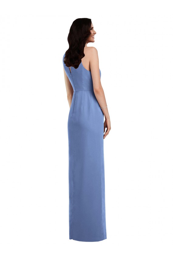 Long Sleeveless Soft Chiffon Windsor Blue Jewel Neck A-Line Bridesmaid Dress Colchester