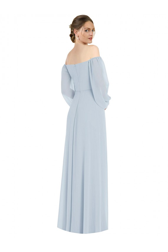 Long Puff Sleeves Soft Chiffon Sea Glass A-Line Formal Evening Gown / Bridesmaid Dress Colchester