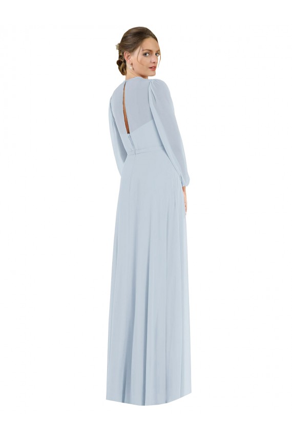 Long Puff Sleeves Soft Chiffon Sea Glass Strapless A-Line Formal Evening Gown / Bridesmaid Dress Colchester