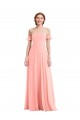 Long Flutter Sleeves Soft Chiffon Salmon A-Line Semi Formal Evening Dress / Bridesmaid Dress Colchester