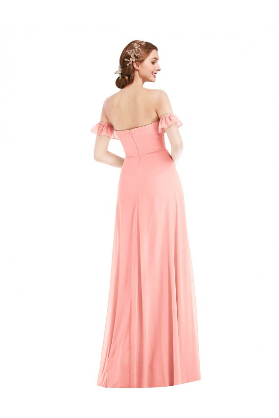 Long Flutter Sleeves Soft Chiffon Salmon A-Line Semi Formal Evening Dress / Bridesmaid Dress Colchester