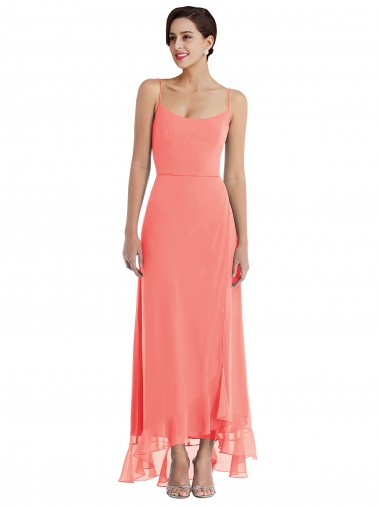 Long Sleeveless Soft Chiffon Coral A-Line High Low Bridesmaid Dress Colchester