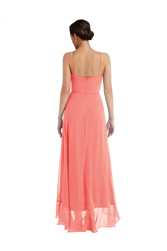 Long Sleeveless Soft Chiffon Coral A-Line High Low Bridesmaid Dress Colchester