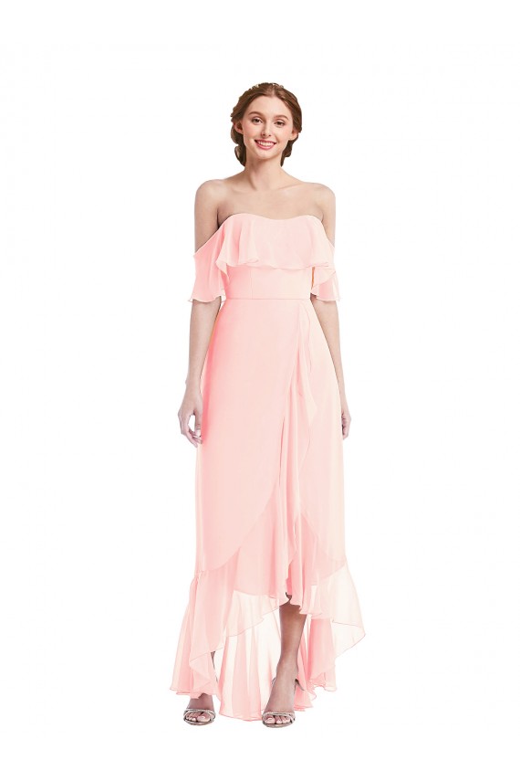 Long Sleeveless Soft Chiffon Pink A-Line High Low Bridesmaid Dress Colchester