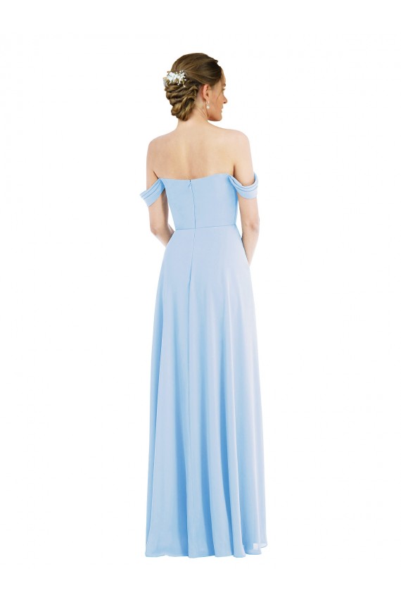 Long Sleeveless Soft Chiffon Light Sky Blue Off the Shoulder A-Line Formal Evening Gown / Bridesmaid Dress Colchester