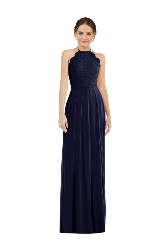Long Sleeveless Soft Chiffon Dark Navy A-Line Semi Formal Evening Dress / Bridesmaid Dress Colchester
