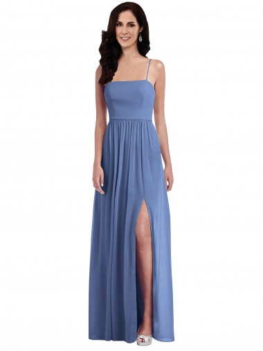 Long Sleeveless Soft Chiffon Windsor Blue A-Line Semi Formal Evening Dress / Bridesmaid Dress Colchester