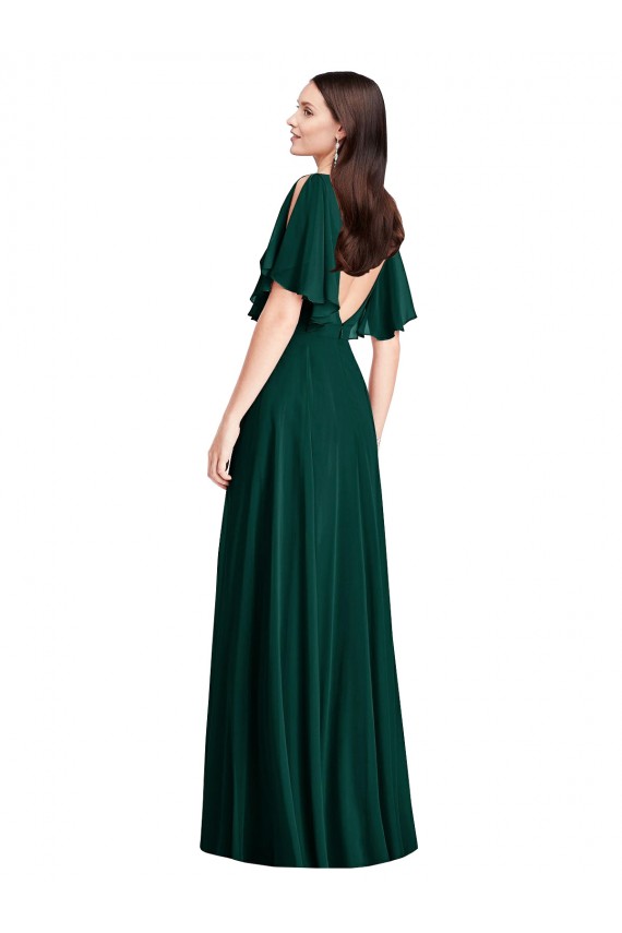 Long Bell Sleeves Soft Chiffon Ever Green A-Line Semi Formal Evening Dress / Bridesmaid Dress Colchester