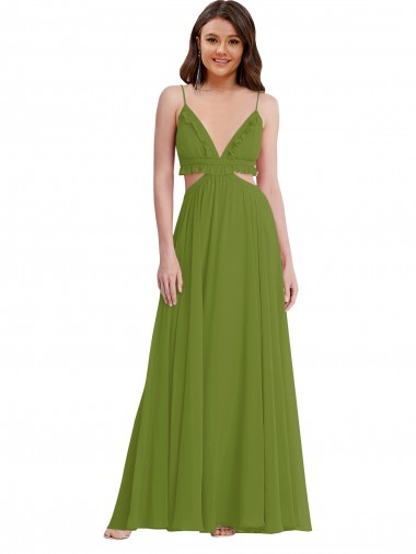 Long Sleeveless Soft Chiffon Olive Green A-Line Plus Size Evening Gown / Bridesmaid Dress Colchester