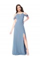 Long Sleeveless Soft Chiffon Dusty Blue Off the Shoulder A-Line Evening Dress / Bridesmaid Dress Colchester