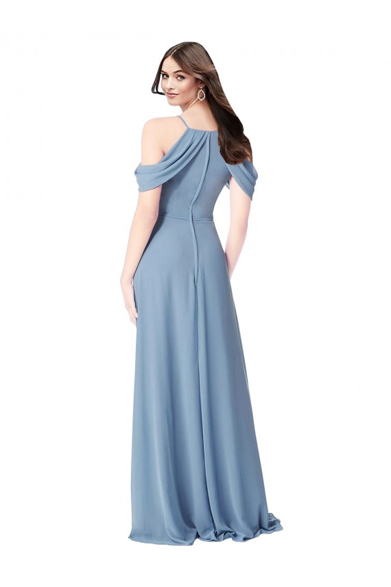 Long Sleeveless Soft Chiffon Dusty Blue Off the Shoulder A-Line Evening Dress / Bridesmaid Dress Colchester
