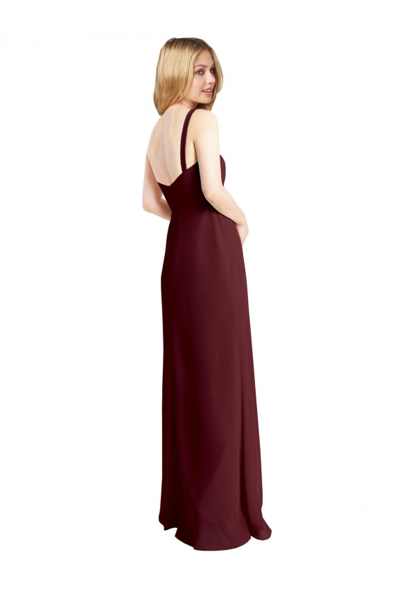 Long Sleeveless Soft Chiffon Burgundy Gold Square Neck A-Line Bridesmaid Dress Colchester