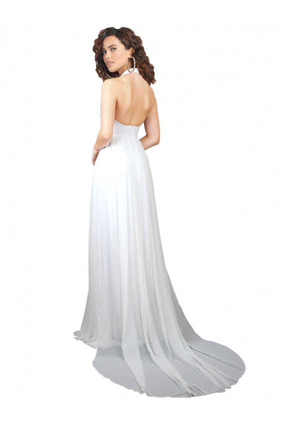 Sweep Train Sleeveless Soft Chiffon White A-Line Semi Formal Evening Dress / Bridesmaid Dress Colchester