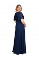 Long Short Flutter Sleeves Soft Chiffon Dark Navy A-Line Formal Plus Size Evening Gown / Prom Dress / Bridesmaid Dress Colchester
