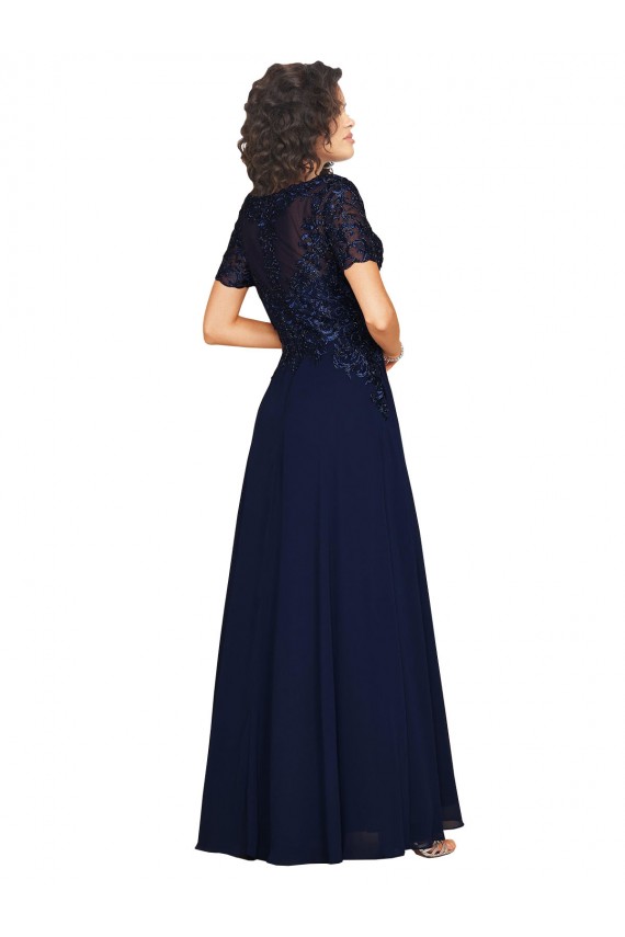 Short Sleeves Long Soft Chiffon Dark Navy A-Line Prom Dress / Bridesmaid Dress Colchester
