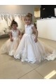 Chapel Train Sleeveless Tulle & Lace Ivory Ball Gown Little Flower Girl Dress Colchester