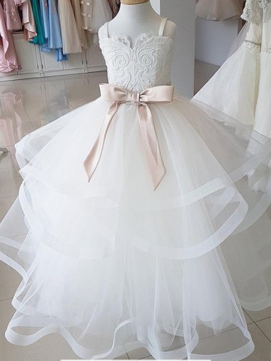 Long Sleeveless Tulle & Lace Ivory Ball Gown Flower Girl Wedding Dress Colchester