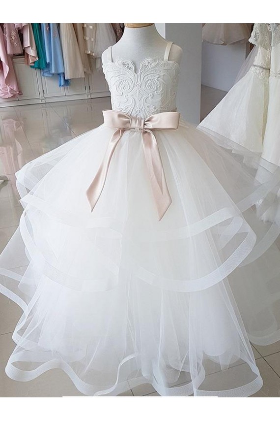 Long Sleeveless Tulle & Lace Ivory Ball Gown Flower Girl Wedding Dress Colchester