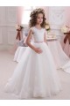 Long Cap Sleeves Tulle & Lace Ivory Ball Gowns Flower Girl Dress Colchester
