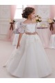 Short Sleeves Long Tulle & Lace Ivory Ball Gown Flower Girl Dresses Colchester