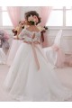 Short Sleeves Long Tulle & Lace Ivory Ball Gown Flower Girl Dresses Colchester