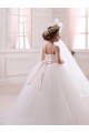 Chapel Train Sleeveless Tulle Ivory Ball Gown Flower Girl Dress Colchester
