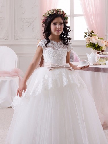 Long Sleeveless Tulle & Lace Ivory Ball Gown Flower Girl Dresses Colchester