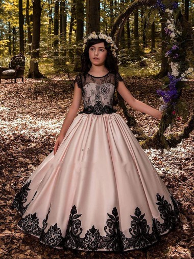 Long Sleeveless Satin & Lace Ivory Ball Gown Flower Girl Dress for Wedding Colchester