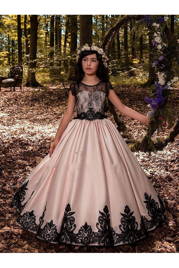 Long Sleeveless Satin & Lace Ivory Ball Gown Flower Girl Dress for Wedding Colchester