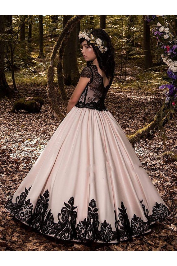 Long Sleeveless Satin & Lace Ivory Ball Gown Flower Girl Dress for Wedding Colchester