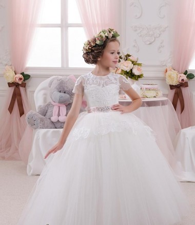 Long Sleeveless Tulle & Lace Ivory Ball Gown Flower Girl Dress Colchester