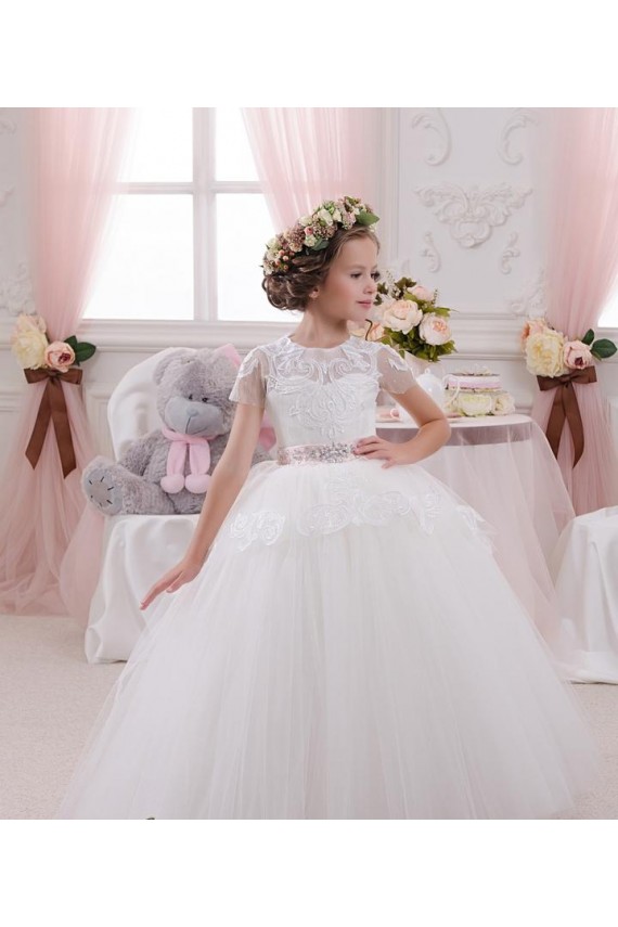 Long Sleeveless Tulle & Lace Ivory Ball Gown Flower Girl Dress Colchester