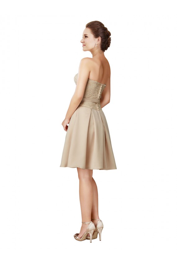 Knee Length Sleeveless Satin & Lace Champagne A-Line Bridesmaid Dress Colchester