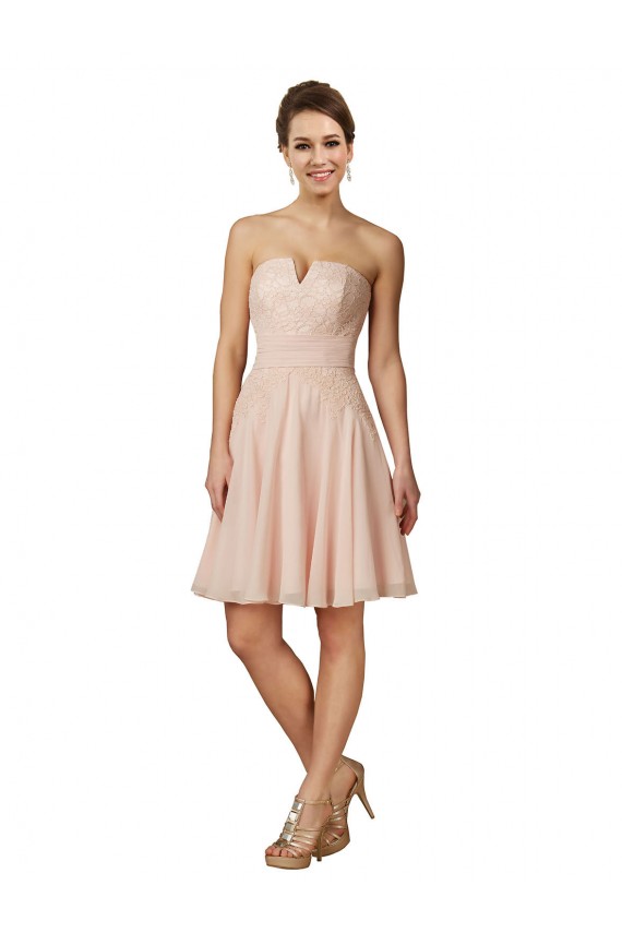 Knee Length Sleeveless Soft Chiffon & Lace Pink A-Line Bridesmaid Dress Colchester