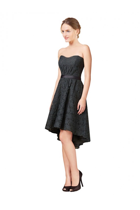 Knee Length Sleeveless Lace Slate Grey A-Line High Low Bridesmaid Dress Colchester