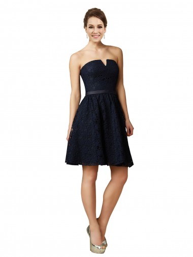 Knee Length Sleeveless Lace Dark Navy A-Line Bridesmaid Dress Colchester