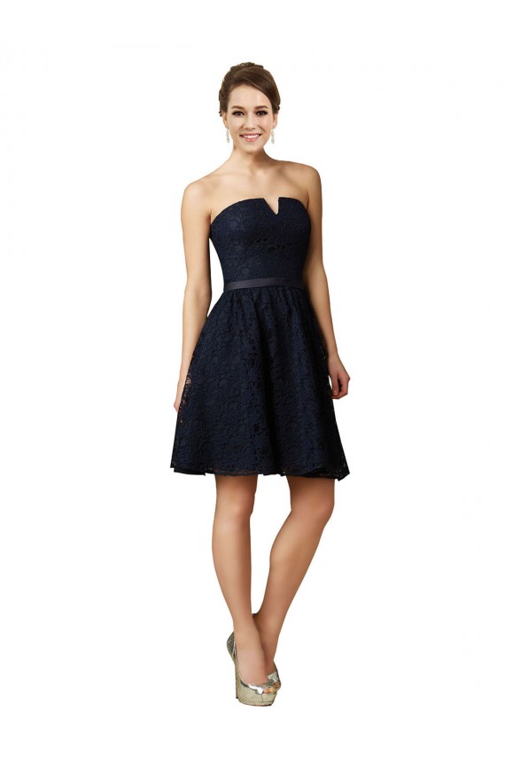 Knee Length Sleeveless Lace Dark Navy A-Line Bridesmaid Dress Colchester