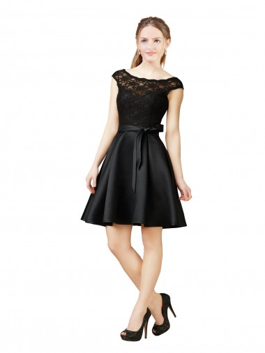 Knee Length Sleeveless Satin & Lace Black A-Line Bridesmaid Dress Colchester