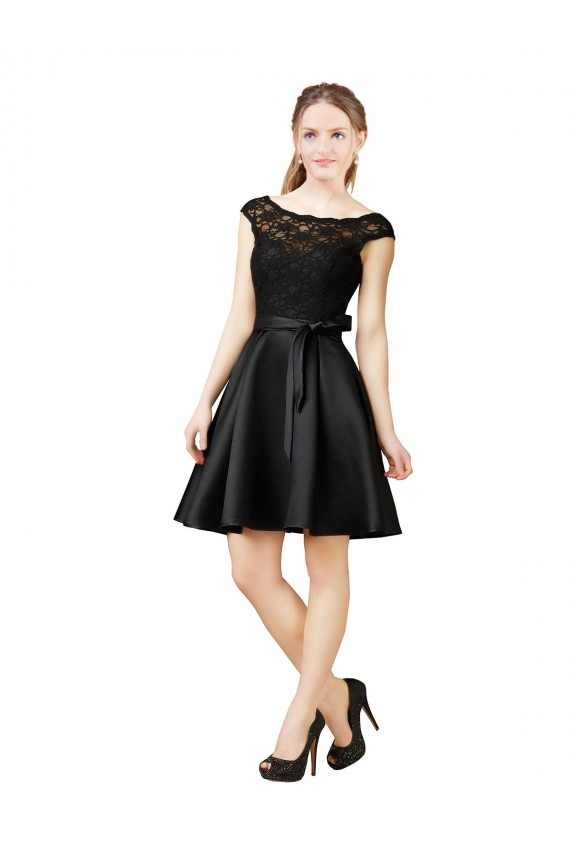 Knee Length Sleeveless Satin & Lace Black A-Line Bridesmaid Dress Colchester