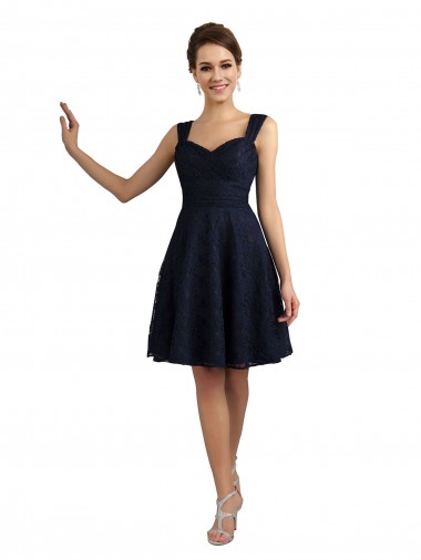 Knee Length Sleeveless Lace Dark Navy A-Line Bridesmaid Dresses Colchester