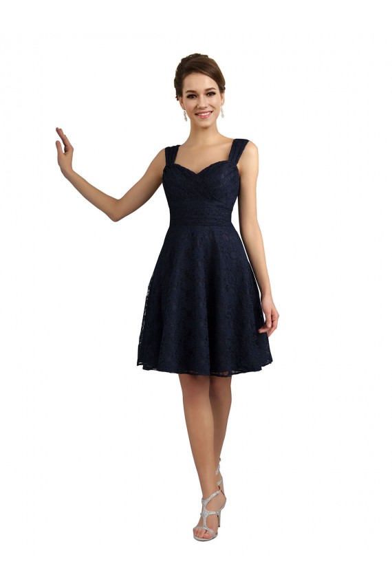 Knee Length Sleeveless Lace Dark Navy A-Line Bridesmaid Dresses Colchester
