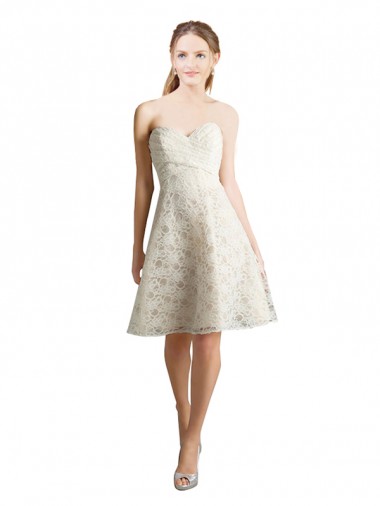 Knee Length Sleeveless Lace Ivory,Champagne A-Line Bridesmaid Dress Colchester